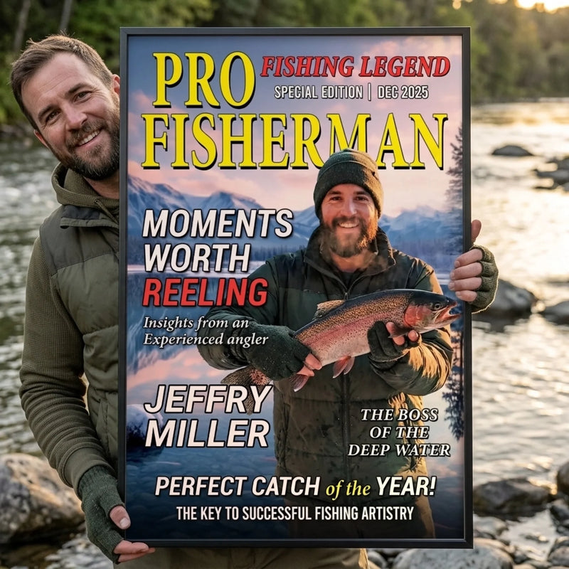 Custom Photo Magazine Vertical Poster - Personalized Christmas Birthday Fishing Gifts For Fisherman - The Legend Reels On