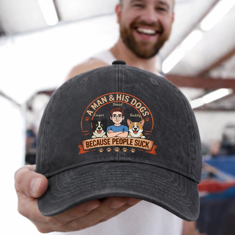 Custom Vintage Washed Denim Baseball Cap - Personalized Mother's Day, Father's Day Gifts For Dog Lovers, Dog Dad And Mom - Love Comes With Fur