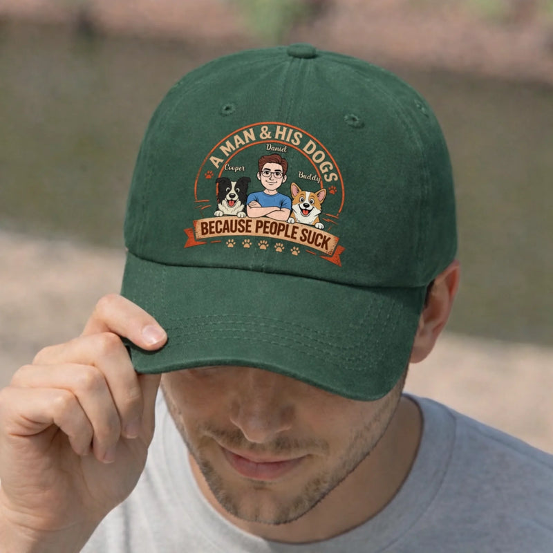 Custom Vintage Washed Denim Baseball Cap - Personalized Mother's Day, Father's Day Gifts For Dog Lovers, Dog Dad And Mom - Love Comes With Fur