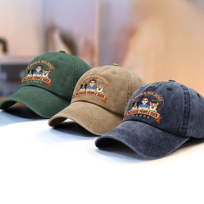 Custom Vintage Washed Denim Baseball Cap - Personalized Mother's Day, Father's Day Gifts For Dog Lovers, Dog Dad And Mom - Love Comes With Fur