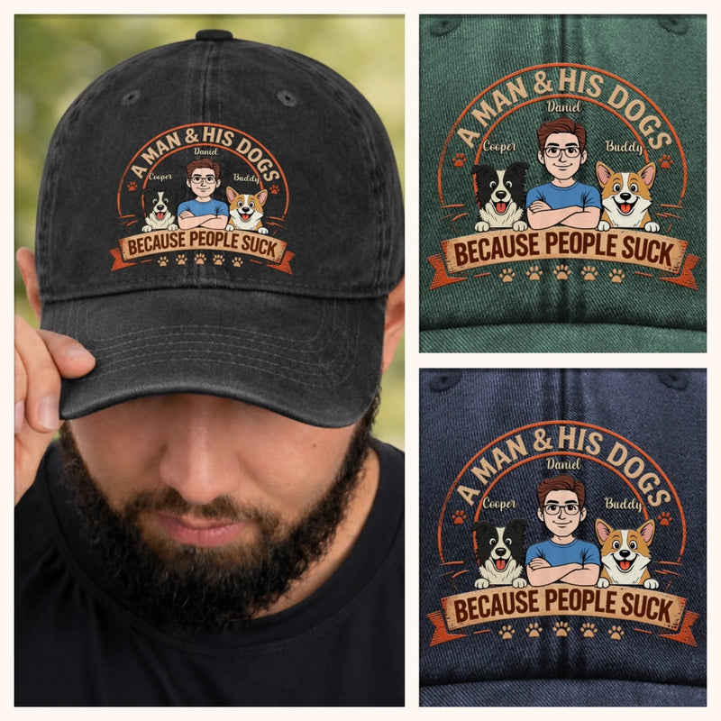 Custom Vintage Washed Denim Baseball Cap - Personalized Mother's Day, Father's Day Gifts For Dog Lovers, Dog Dad And Mom - Love Comes With Fur