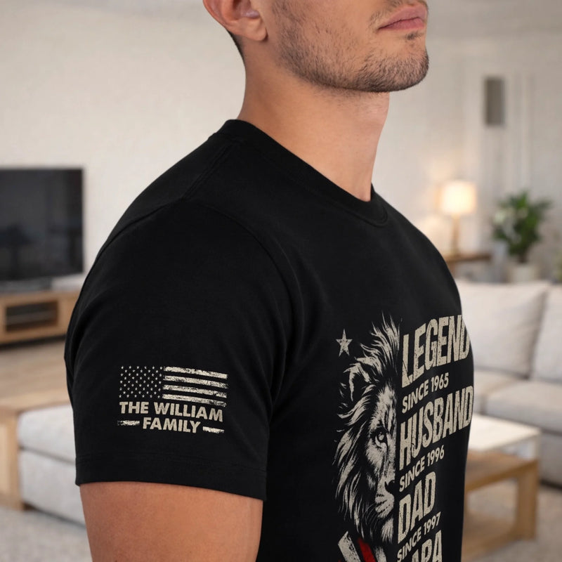 Custom Unisex T-Shirt With Design On Sleeve - Personalized Father's Day Birthday Gifts For Dad, Grandpa - Strength Of A Father