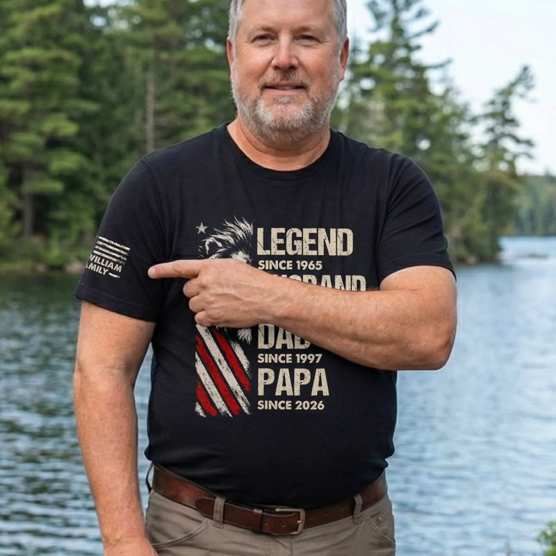 Custom Unisex T-Shirt With Design On Sleeve - Personalized Father's Day Birthday Gifts For Dad, Grandpa - Strength Of A Father
