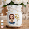 Custom Flower Vase With Ribbon - Personalized Best Friend Birthday Gifts For Women, Besties, Sisters, BFF, Daughter - Just A Girl With Golden Light