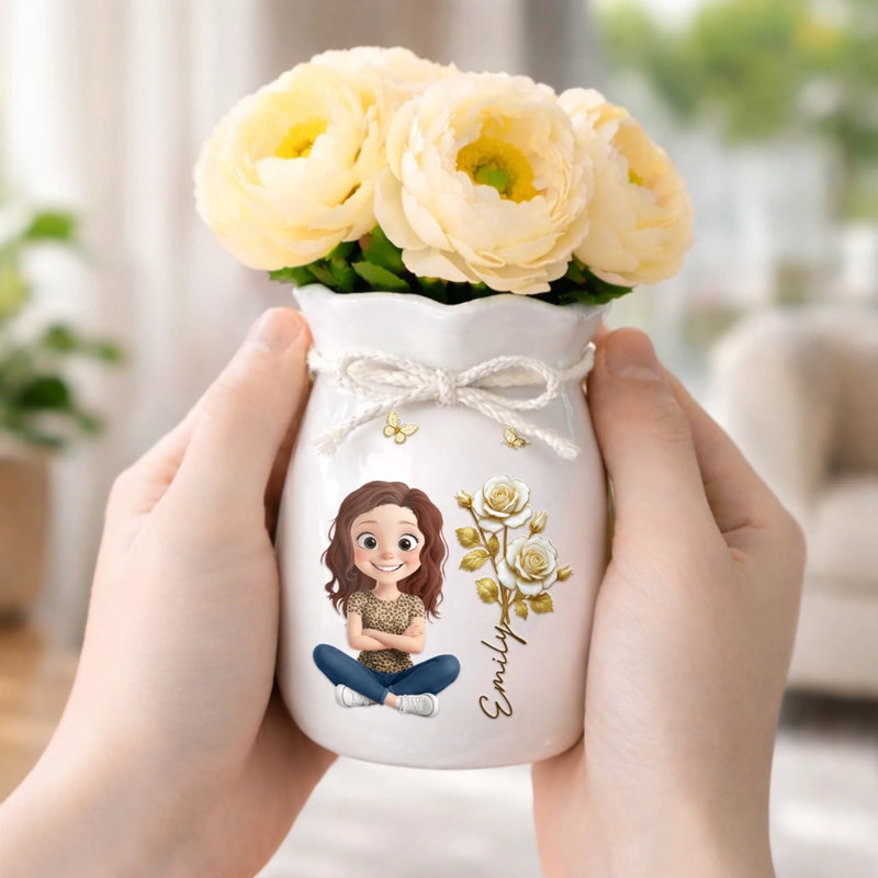 Custom Flower Vase With Ribbon - Personalized Best Friend Birthday Gifts For Women, Besties, Sisters, BFF, Daughter - Just A Girl With Golden Light