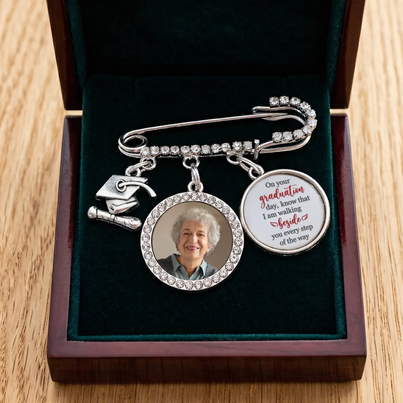 Custom Photo Lapel Pin With Charms - Personalized Memorial Sympathy Graduation Gifts For Him, Her - This Achievement Is For You Above