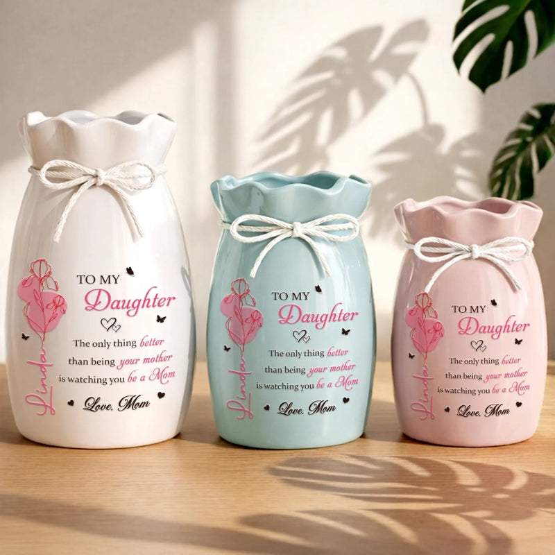 Custom Flower Vase With Ribbon - Personalized Mother's Day Gifts For Daughter - To My Daughter, Forever My Heart