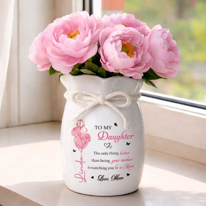 Custom Flower Vase With Ribbon - Personalized Mother's Day Gifts For Daughter - To My Daughter, Forever My Heart