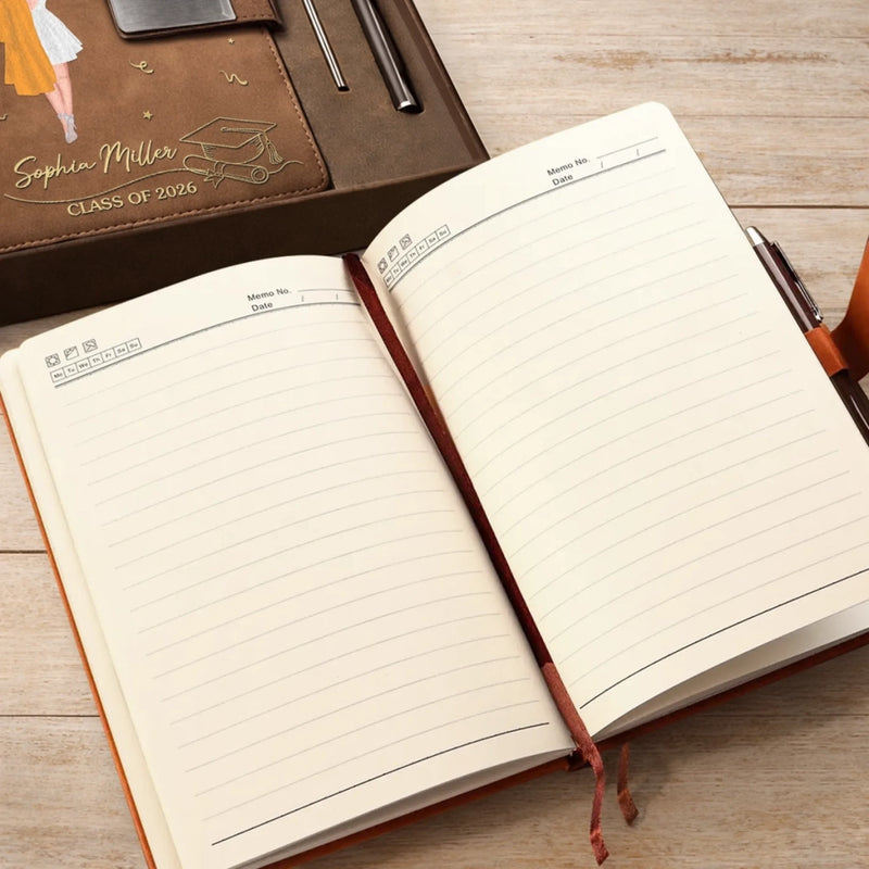Custom PU Leather Notebook -  Personalized Graduation Gifts For Him, Her - Make Every Page Count