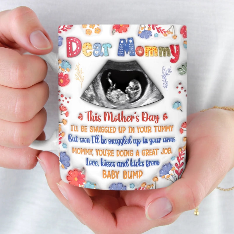 Custom Photo 3D Inflated Effect Printed Mug - Personalized Mother's Day, Baby Shower, Gender Reveal Gifts For New Moms, Wife, Daughter - Kisses From The Bump