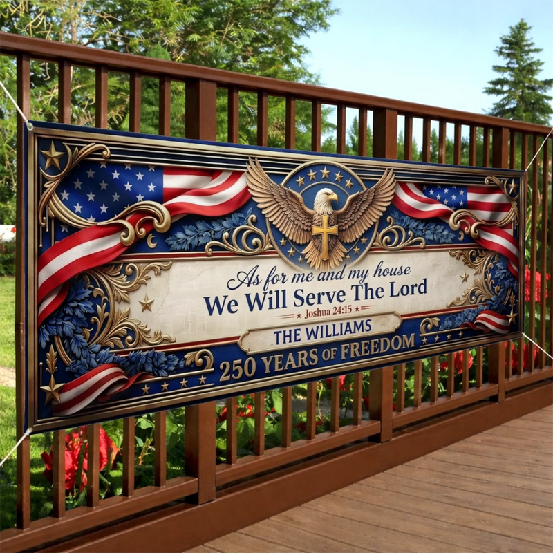 Custom Polyester Outdoor Banner - Personalized America 250th Anniversary Gifts For Mom, Dad, Brother, Sister, Kids - United By Strength And Spirit