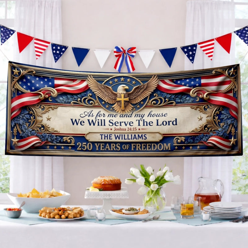 Custom Polyester Outdoor Banner - Personalized America 250th Anniversary Gifts For Mom, Dad, Brother, Sister, Kids - United By Strength And Spirit