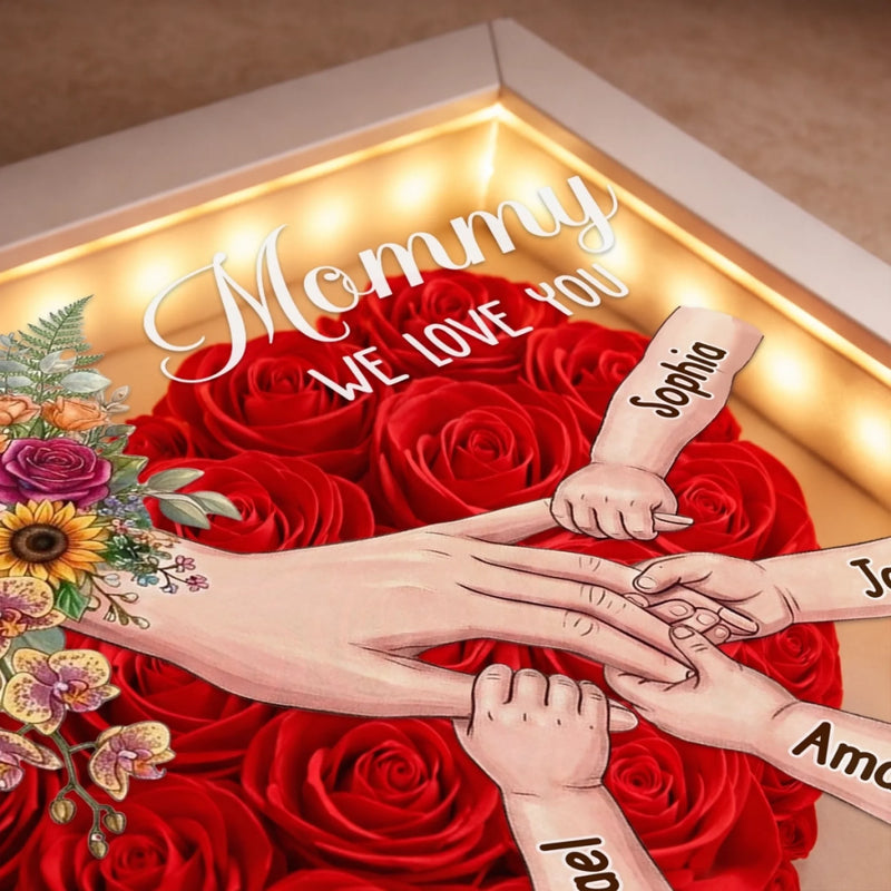Custom Flower Shadow Box With LED Light - Personalized Mother's Day Birthday Gifts For Mom, Grandma - Planted In Love Growing Forever