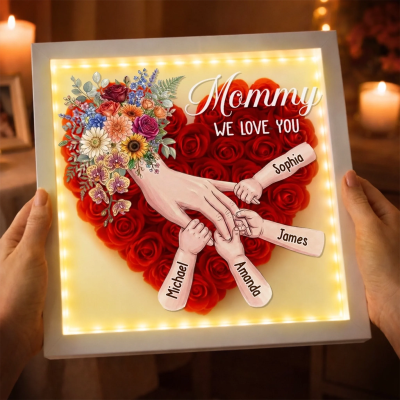 Custom Flower Shadow Box With LED Light - Personalized Mother's Day Birthday Gifts For Mom, Grandma - Planted In Love Growing Forever