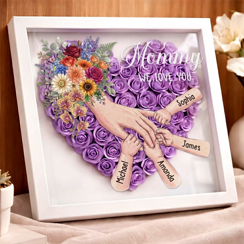 Custom Flower Shadow Box With LED Light - Personalized Mother's Day Birthday Gifts For Mom, Grandma - Planted In Love Growing Forever