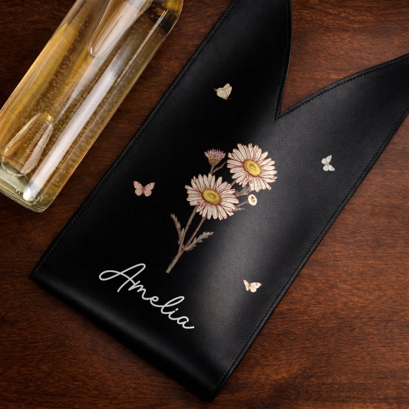 Custom Leather Wine Bag - Personalized Best Friend Birthday Gifts For Women, Besties, Sisters, BFF - Flowers, Wine And Good Vibes