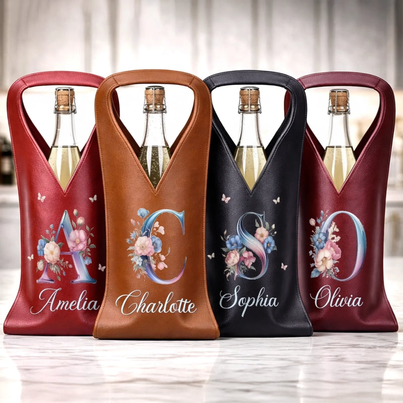 Custom Leather Wine Bag - Personalized Best Friend Birthday Gifts For Women, Besties, Sisters, BFF - Our Letters, Our Story
