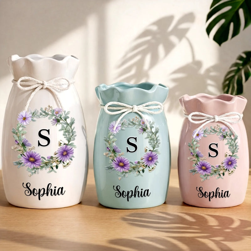 Custom Flower Vase With Ribbon - Personalized Best Friend Birthday Gifts For Women, Besties, Sisters, BFF - A Floral Touch Of You