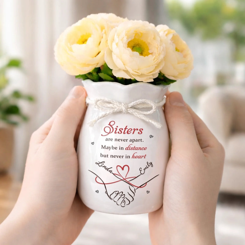 Custom Flower Vase With Ribbon - Personalized Best Friend Birthday Gifts For Women, Besties, Sisters, BFF - Our Bond Knows No Distance