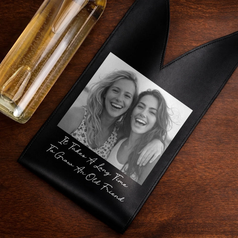 Custom Photo Leather Wine Bag - Personalized Best Friend Birthday Gifts For Women, Besties, Sisters, BFF - My Favorite Unpaid Therapist