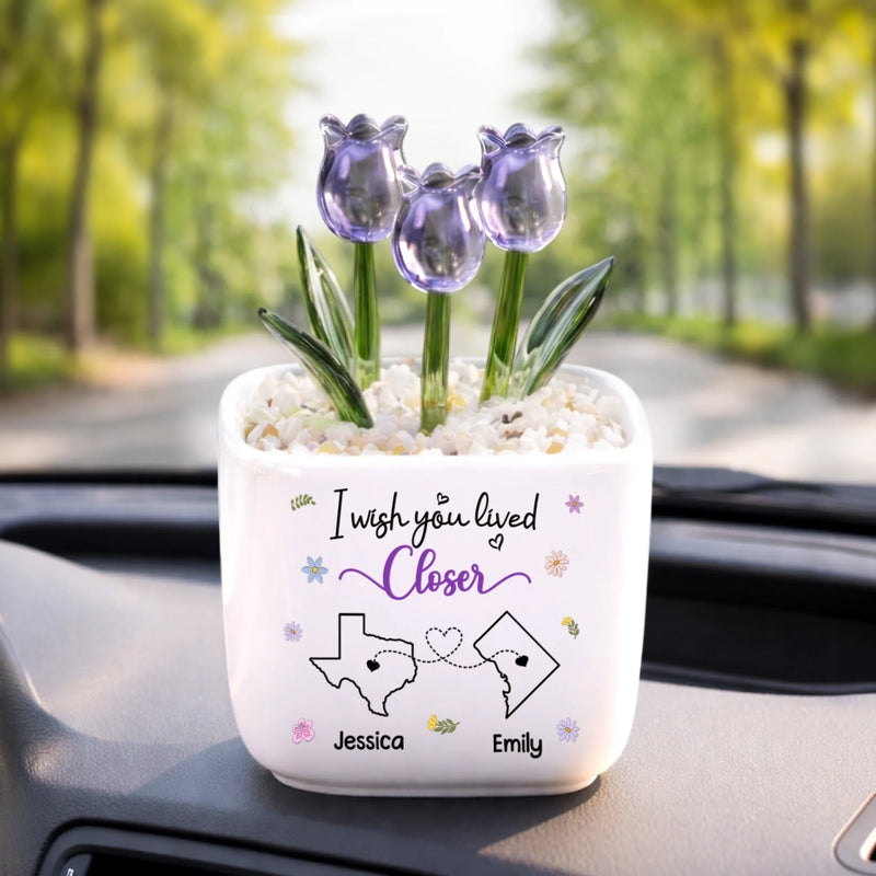 Custom Long Distance Glass Everlasting Tulips - Personalized Best Friend Birthday Gifts For Women, Besties, Sisters, BFF - Friends Like Sisters Always