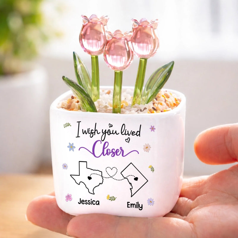 Custom Long Distance Glass Everlasting Tulips - Personalized Best Friend Birthday Gifts For Women, Besties, Sisters, BFF - Friends Like Sisters Always