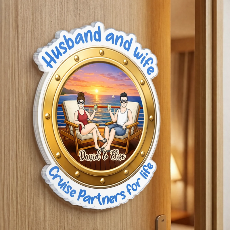 Custom Cruise Ship Door Magnet - Personalized Summer Vacation And Travel Gifts For Husband And Wife, Him And Her - Cruise Partners For Life