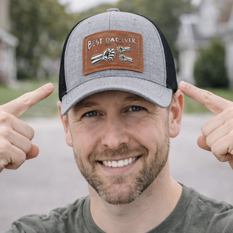 Custom Leather Patch Hat - Personalized Father's Day Birthday Gifts For Dad, Grandpa - Dad Mode Always On