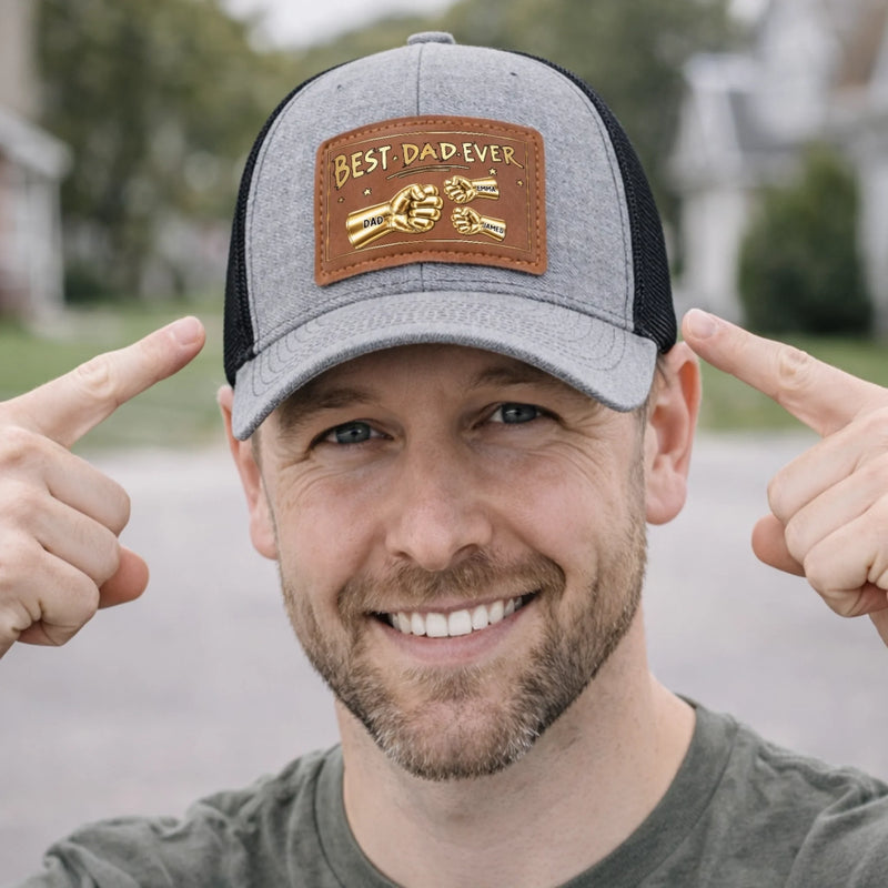 Custom Leather Patch Hat - Personalized Father's Day Birthday Gifts For Dad, Grandpa - Daddy Life Best Life