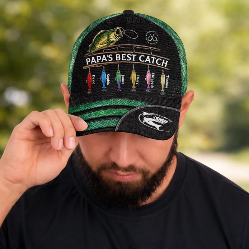 Custom Hat, All Over Print Classic Cap - Personalized Father's Day Fishing Gifts For Fisherman, Dad, Grandpa - My Best Catch Ever