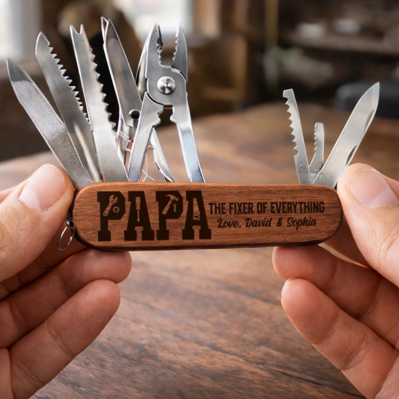 Custom 15-in-1 Pocket Multi Tool - Personalized Father's Day Birthday Gifts For Dad, Grandpa - Forever Grateful For Dad