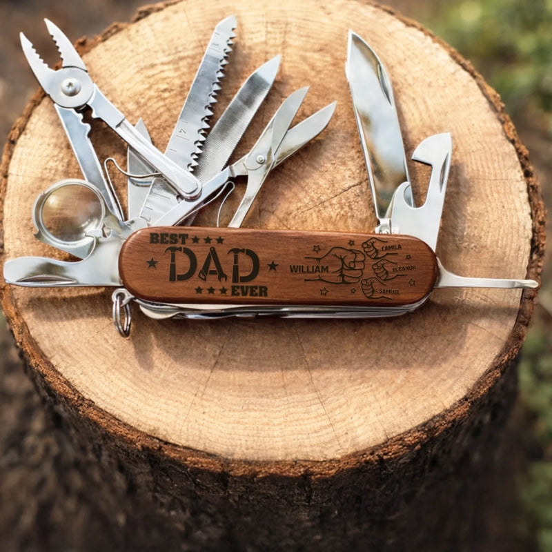 Custom 15-in-1 Pocket Multi Tool - Personalized Father's Day Birthday Gifts For Dad, Grandpa - Proud Dad Club
