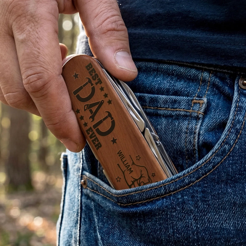 Custom 15-in-1 Pocket Multi Tool - Personalized Father's Day Birthday Gifts For Dad, Grandpa - Proud Dad Club