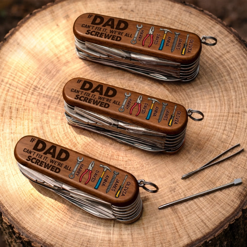 Custom 15-in-1 Pocket Multi Tool - Personalized Father's Day Birthday Gifts For Dad, Grandpa - Strong Like My Dad