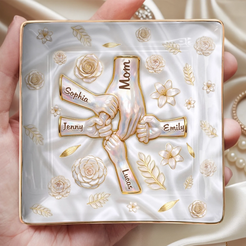 Custom 3D Inflated Effect Printed Full-Print Jewelry Dish - Personalized Mother's Day Birthday Gifts For Mom, Grandma - Her Love Holds Us Close