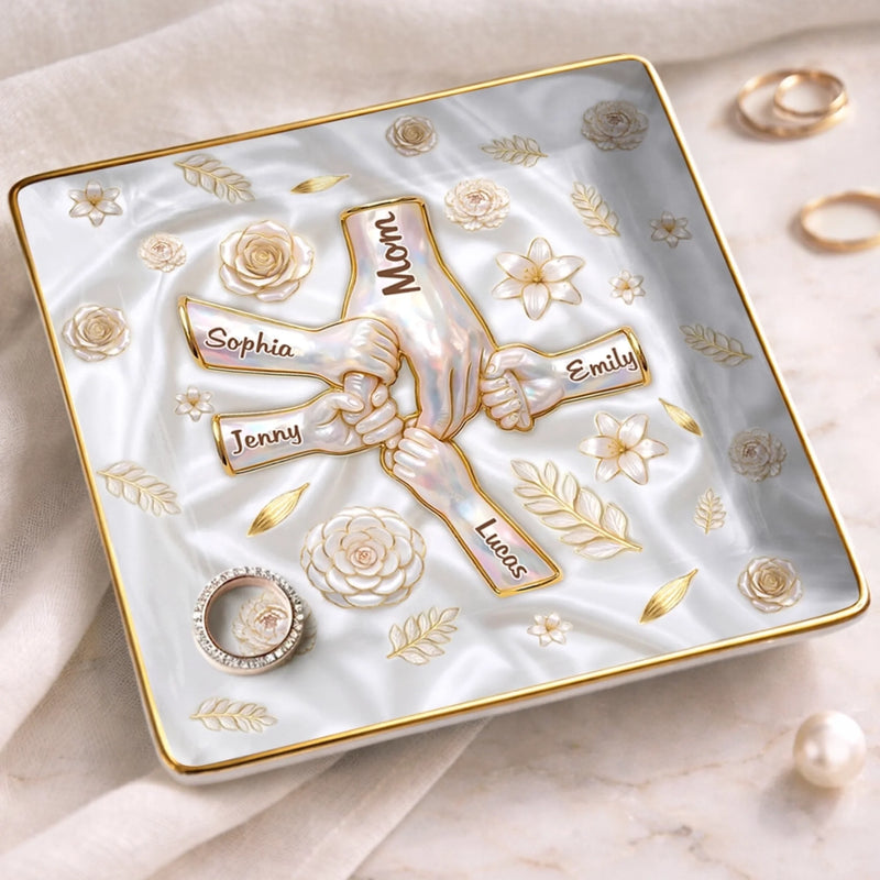Custom 3D Inflated Effect Printed Full-Print Jewelry Dish - Personalized Mother's Day Birthday Gifts For Mom, Grandma - Her Love Holds Us Close
