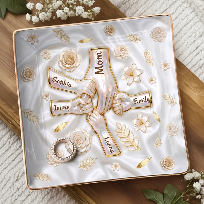 Custom 3D Inflated Effect Printed Full-Print Jewelry Dish - Personalized Mother's Day Birthday Gifts For Mom, Grandma - Her Love Holds Us Close