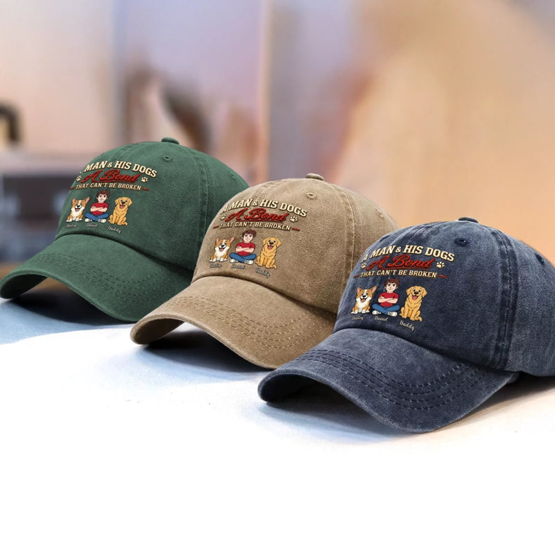 Custom Vintage Washed Denim Baseball Cap - Personalized Mother's Day, Father's Day Gifts For Dog Lovers, Dog Dad And Mom - Forever Loved By Wagging Tails