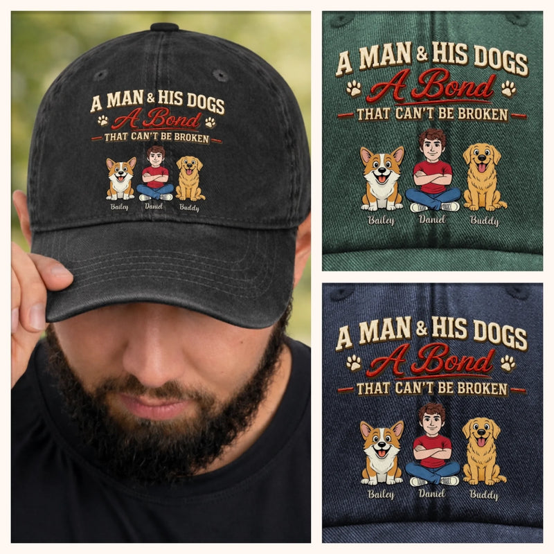 Custom Vintage Washed Denim Baseball Cap - Personalized Mother's Day, Father's Day Gifts For Dog Lovers, Dog Dad And Mom - Forever Loved By Wagging Tails