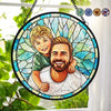 Custom Photo Stained Glass Window Hanging Suncatcher - Personalized Father's Day Birthday Gifts For Dad, Grandpa - Dad Always Our Hero