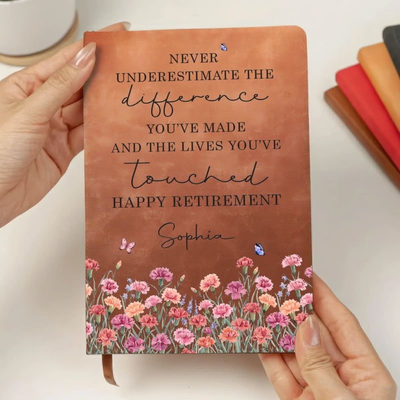 Custom Leather Writing Journal - Personalized Retirement Gifts For Women, Men - Slow Down And Enjoy Life