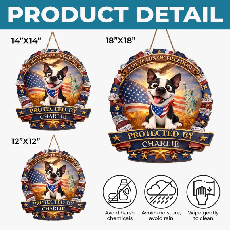 Custom Wood Sign - Personalized America 250th Anniversary Gifts For Dog Lovers, Dog Dad And Mom - Home Of Freedom And Happy Dogs