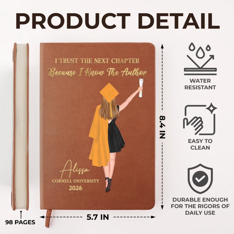 I Trust The Next Chapter - Family Personalized Custom Leather Journal - Graduation Gift For Family Members, Siblings, Brothers, Sisters
