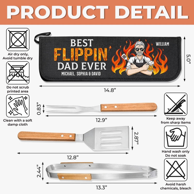 Custom BBQ Tool Set With Storage Bag - Personalized Father's Day Birthday Gifts For Dad, Grandpa - Dad’s Kitchen, Best In Town