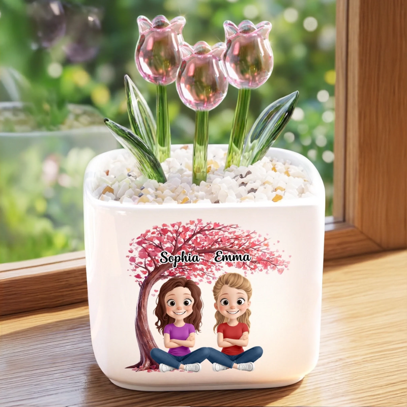 Custom Glass Everlasting Tulips - Personalized Best Friend Birthday Gifts For Women, Besties, Sisters, BFF - My First Friend, My Forever Friend