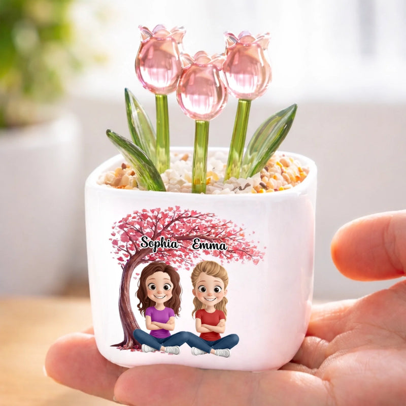 Custom Glass Everlasting Tulips - Personalized Best Friend Birthday Gifts For Women, Besties, Sisters, BFF - My First Friend, My Forever Friend
