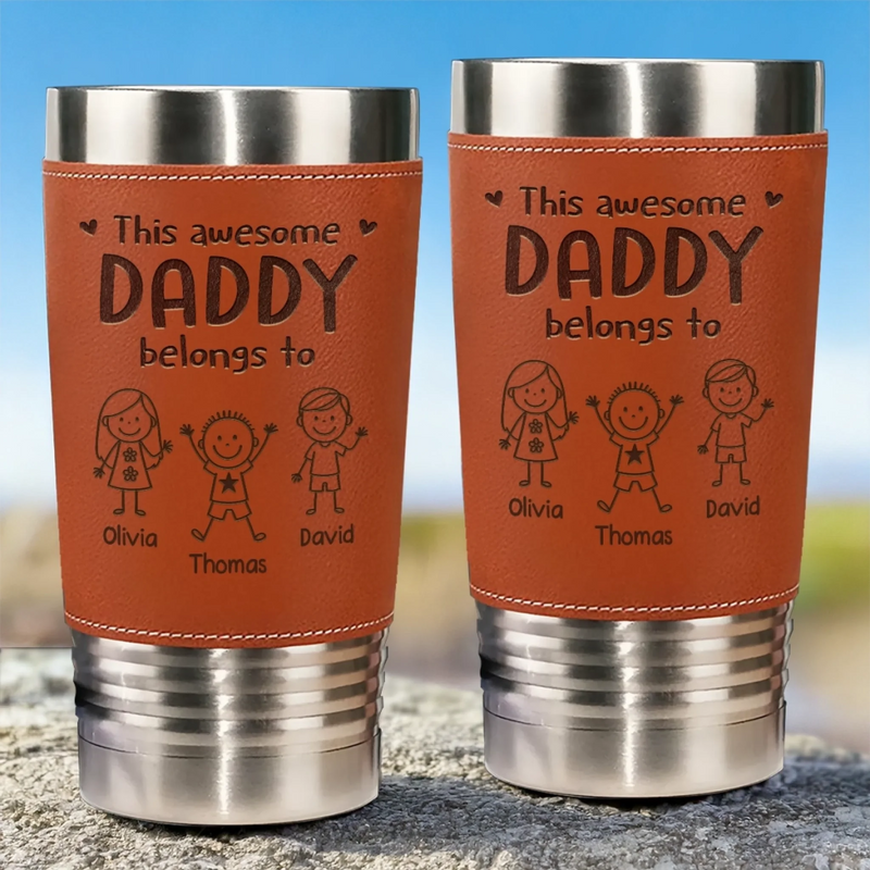 Custom Printed Leather Tumbler - Personalized Father's Day Birthday Gifts For Dad, Grandpa - Cool Dad Club Member