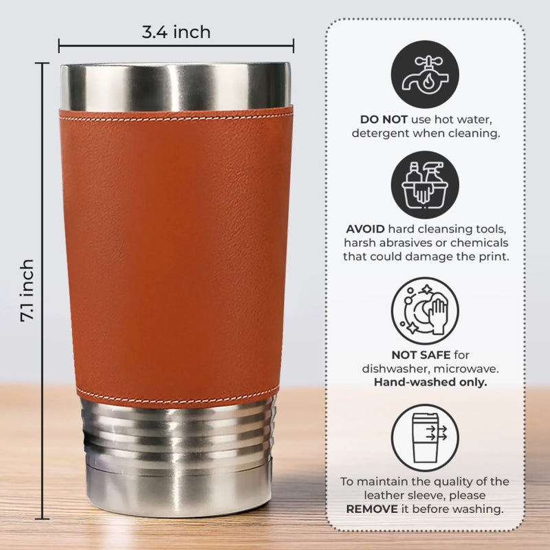 Custom Printed Leather Tumbler - Personalized Father's Day Birthday Gifts For Dad, Grandpa - Cool Dad Club Member