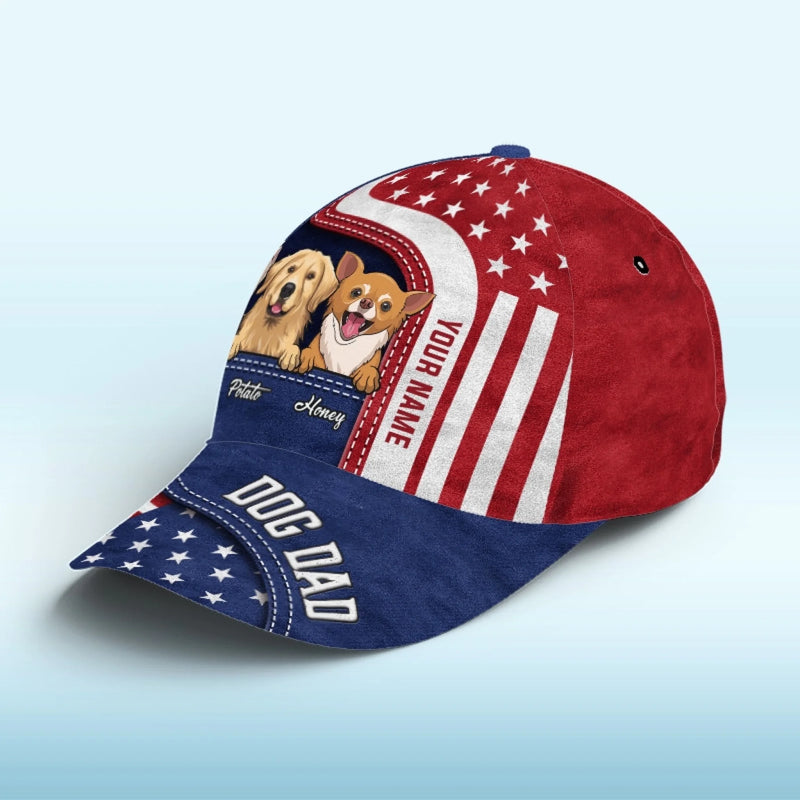 Custom Name Patriotic Dog Dad Gifts for Men - Personalized Classic Cap