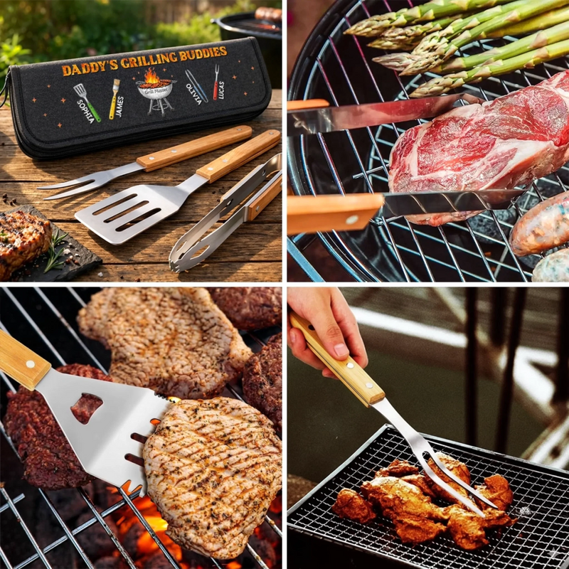 Custom BBQ Tool Set With Storage Bag - Personalized Father's Day Birthday Gifts For Dad, Grandpa - Daddy's Grilling Buddy